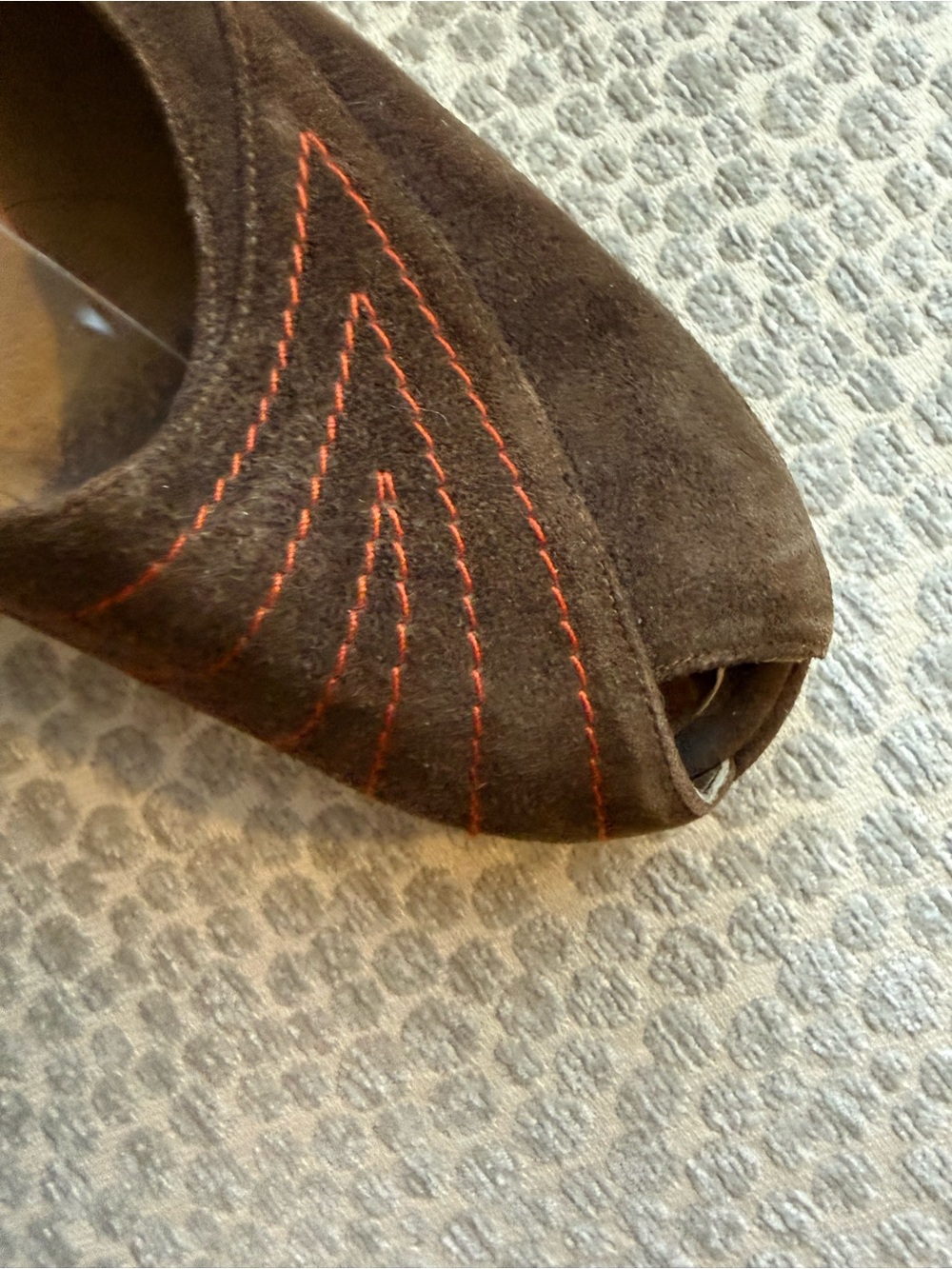 Vintage 1970 Brown Suede Peep-Toe Women's Shoes - Picture 2 of 9